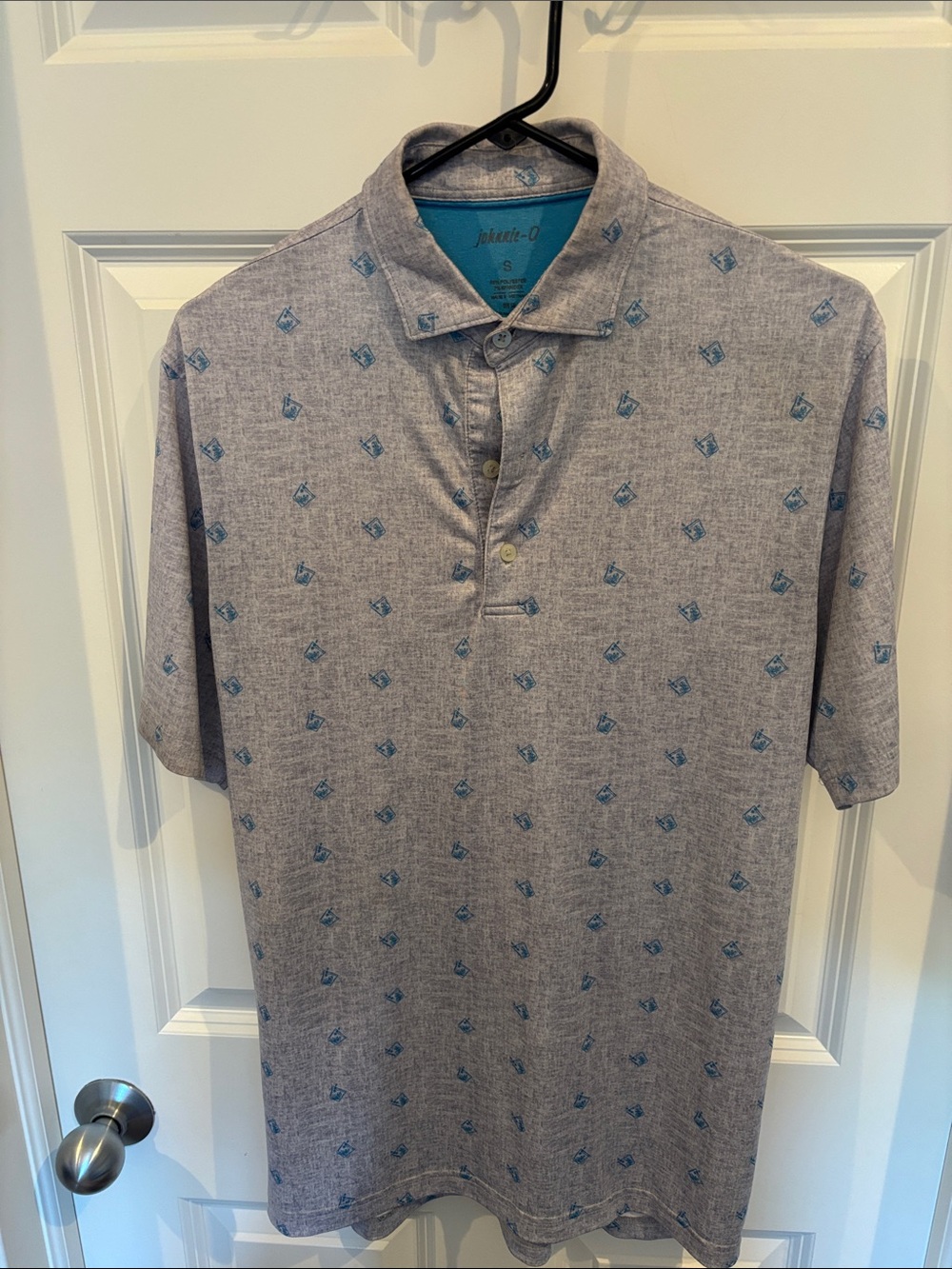 johnnie-O Heather Gray Polo with Blue Micro Print